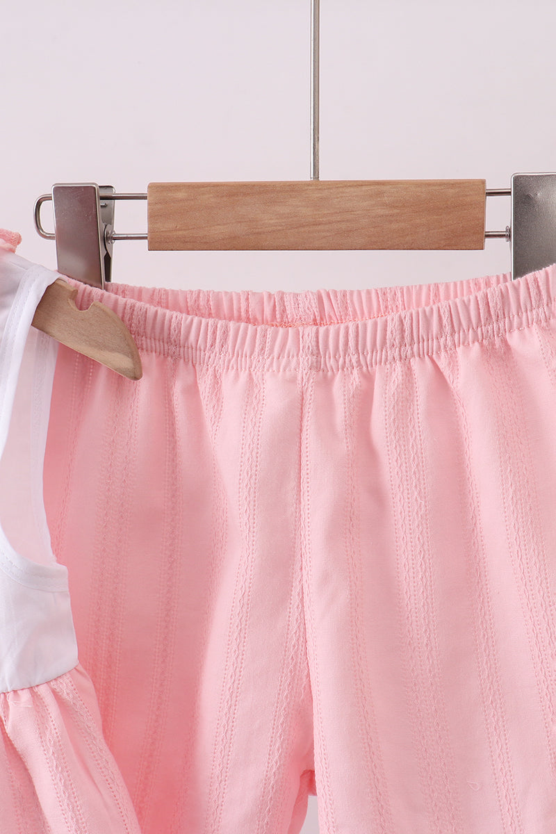 Pink cross jacquard embroidery shorts set