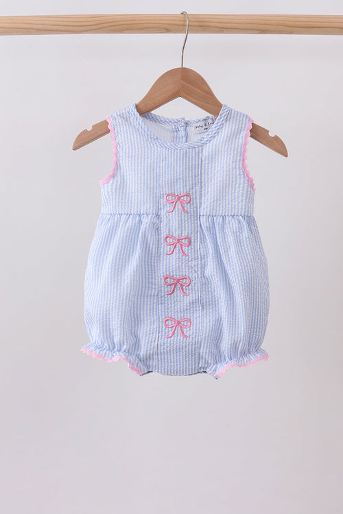 Blue Bow Embroidered Stripe Bubble